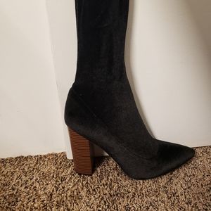 Thigh High Velvet Pointed Toe Heeled Boots